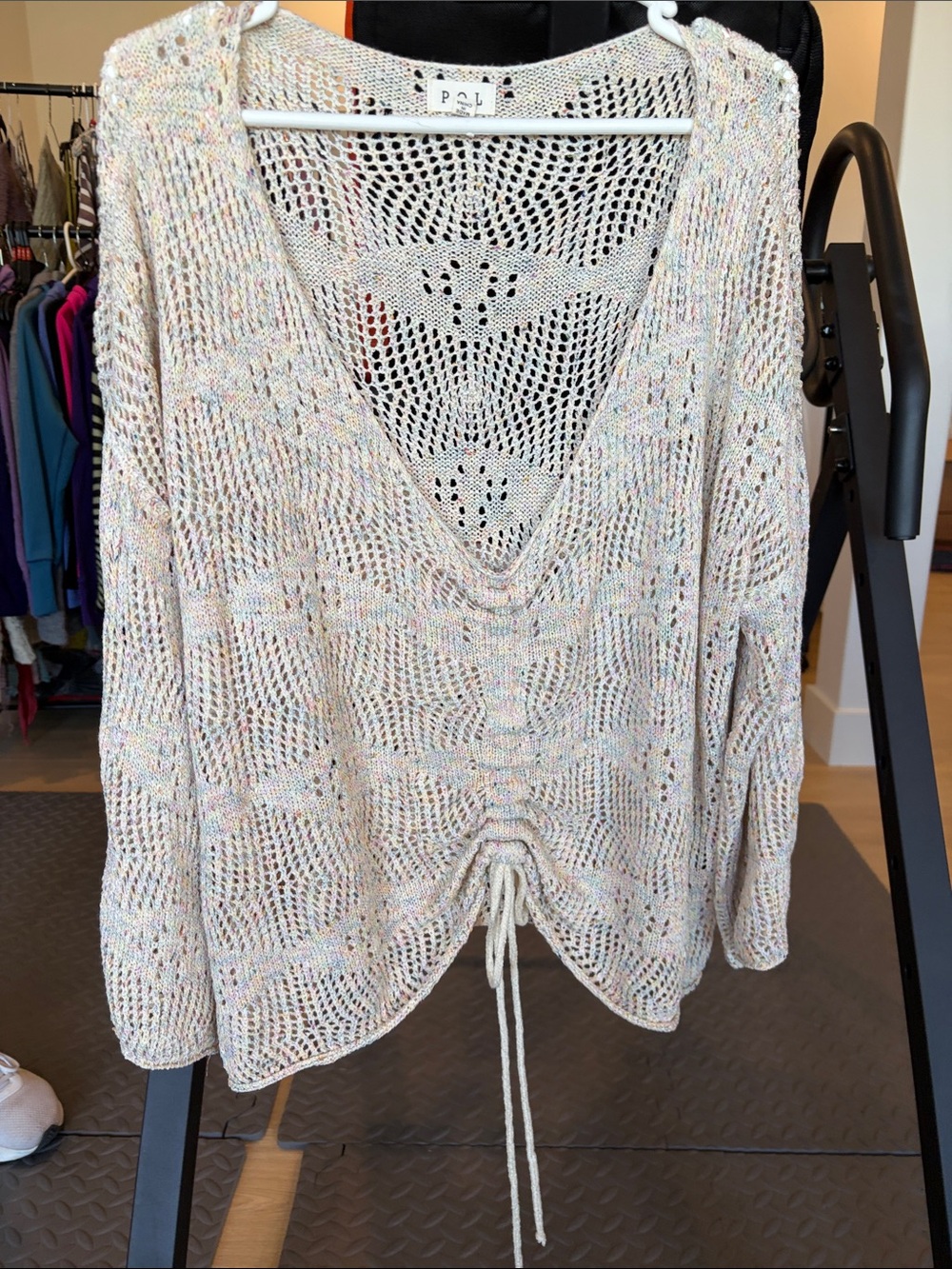 P.J. Salvage Light Oatmeal Open-Knit V-Neck Sweater with Pastel Flecks